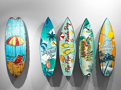 Colorful Surfboard Play Equipment With Tropical Beach Umbrella Palm Tree and Relax Designs 3d model