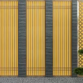 Yellow Scenic Wall With Vertical Stripes Black Decorative Strips And Lattice Pattern Near Green Plants