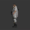 Two Biomechanical Characters In Gray Utility Suits With Yellow Accents And Backpacks