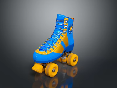 Vibrant Blue And Yellow High Top Roller Skates With Classic Laces And Yellow Wheels 3d model