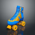 Vibrant Blue And Yellow High Top Roller Skates With Classic Laces And Yellow Wheels