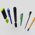 Assorted Colorful Writing Pens Including Yellow Highlighter Blue Fountain Pen and Orange Pencil