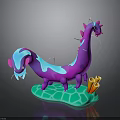 Colorful Low Poly Dragon Figure With Green Base And Orange Coral Decorations
