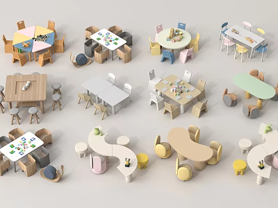 Sturdy Children's Table Various Designs With Colorful Chairs For Kids Playroom Furniture 3d model