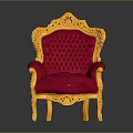 Luxurious Ornate Chair With Red Tufted Cushion And Yellow Carved Frame Design