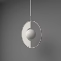 Modern Minimalist Pendant Light with Circular Metal Frame and White Sphere in Neutral Gray Background