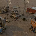 Wind Turbines And Containers With Makeshift Structures In Remote Desert Terrain 3d model