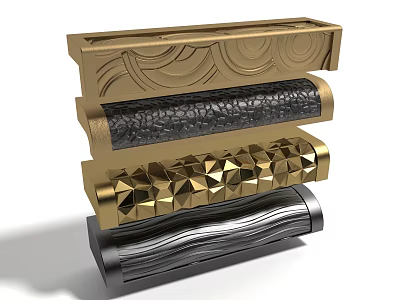 Modern Golden Layered Door Handle With Carved Patterns And Geometric Textures 3d model
