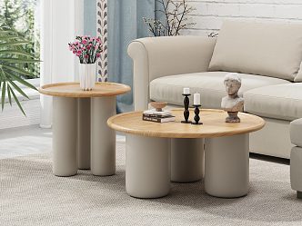 French Minimalist Round Coffee Table Size Combination Solid Wood Roman Hole Stone Round Coffee Table Advanced Coffee Table Negotiation Tea Table 3d model