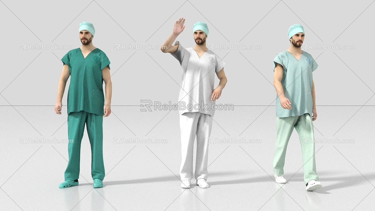 Physician, Physician, Nurse, Nurse, Pharmacist 3d model