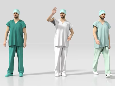 Men Wearing Different Colored Medical Scrubs In Various Standing Poses 3d model