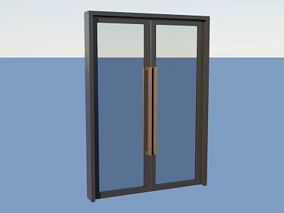 Modern Double Doors With Black Frame Glass Panels And Metal Handles For Home Interior 3d model