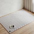 Elegant Square Rug With Black Circular Patterns On White Background Wooden Floor 3d model