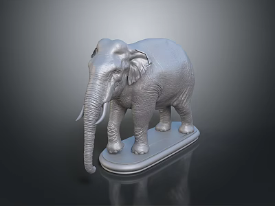 Detailed Metallic Elephant Model in Standing Pose with Flat Base 3d model