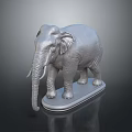 Detailed Metallic Elephant Model in Standing Pose with Flat Base