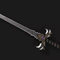 Fantasy Decorative Sword With Engraved Blade Ornate Hilt And Purple Gemstone