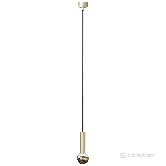 Sleek Modern Brass Pendant Light With Cylindrical Metal Design For Interior Decoration 3d model 