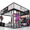 Modern Beauty Exhibition Booth With Display Screens Eyelash Products Cosmetic Showcases And Seating
