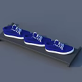 Three Pairs of Blue Canvas Shoes Displayed on a Black Shelf
