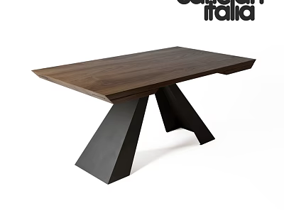 Modern Walnut Wood Dining Table With Black Metal Geometric Legs For Contemporary Home Interior 3d model