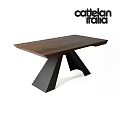 Modern Walnut Wood Dining Table With Black Metal Geometric Legs For Contemporary Home Interior