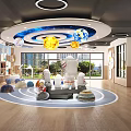 Kindergarten Indoor Activity Area With Starry Sky Ceiling Planet Models Play Equipment And Bookshelves