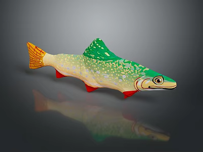 Colorful Aquatic Fish with Green Yellow Body Red Fins and White Spots on Gray Surface 3d model