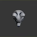White Fur Fox Creature Character Head 3D Model With Blue Eyes