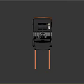 Modern Black and Orange Industrial Equipment Forklift with Cabin and Forks for Material Handling
