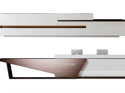 Modern Reception Desk Design With Wooden Accent And Geometric Countertop Structure 3d model