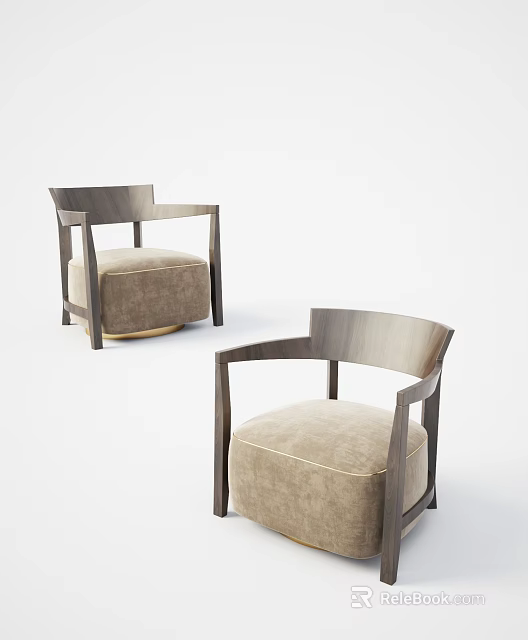 Elegant Modern Single Sofa With Wooden Frame Beige Cushion And Armrests Design 3d model 