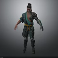 Male Warrior Character With Tattered Blue Green Outfit Yellow Sash Armored Legs And Spiked Hair