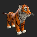 Cute Cartoon Tiger 3D Model With Orange Black Stripes White Paws And Blue Eyes