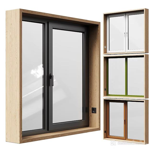 Modern Casement Window With Wooden Frame Transparent Glass And Various Color Options For Home 3d model 