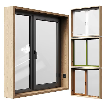 Modern Casement Window With Wooden Frame Transparent Glass And Various Color Options For Home 3d model