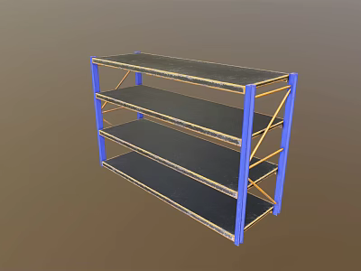 Sturdy Metal Storage Shelf With Multiple Black Shelves And Blue Frame Design 3d model