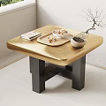 Golden Textured Coffee Table With Black Legs Books Tray And Decorative Branch In Bright Room