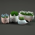 Cute Shaped Potted Plants With Grass Small Flowers And Cactus Decorative Planters