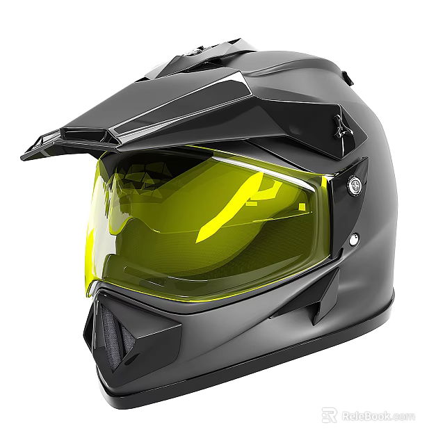 Black Off Road Helmet With Yellow Visor And Modern Design Elements 3d model