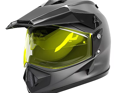 Black Off Road Helmet With Yellow Visor And Modern Design Elements 3d model