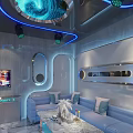 Modern KTV Interior Design With Blue Lighting Light Blue Sofas And Marble Coffee Table 3d model
