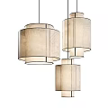 Modern Three Pendant Lights With Cylindrical Fabric Shades For Home Interior Design