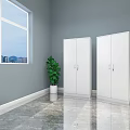 White Filing Cabinets with Glass Doors Files Green Plants Gray Walls Window and Marble Floor