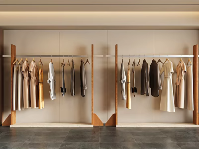 Modern Clothing Store Interior With Wooden Hangers And Hanging Neutral Tones Apparel 3d model