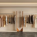 Modern Clothing Store Interior With Wooden Hangers And Hanging Neutral Tones Apparel