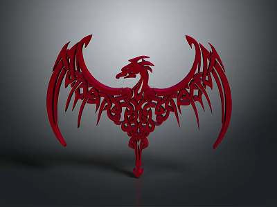 Red Dragon Winged Decorative Furniture Piece With Intricate Ornate Carvings 3d model