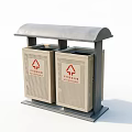 Public Trash Bins With Covered Top Double Recycling Compartments And Symbols