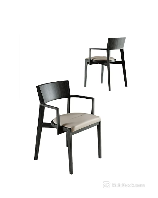 Modern Leisure Chair With Black Wooden Frame And Beige Fabric Cushion Armrests 3d model 