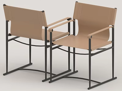 Modern Minimalist Leisure Chairs With Beige Seats And Black Metal Armrests 3d model