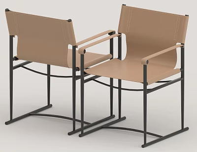 Modern Minimalist Leisure Chairs With Beige Seats And Black Metal Armrests 3d model